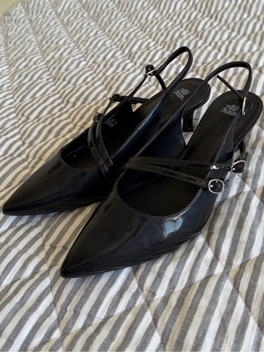 wild fable Black Patent Pointed Slingback Heels with Double Straps